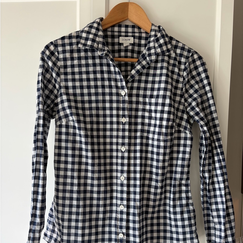 JCrew Factory Plaid Shirt, navy blue & white buffalo check